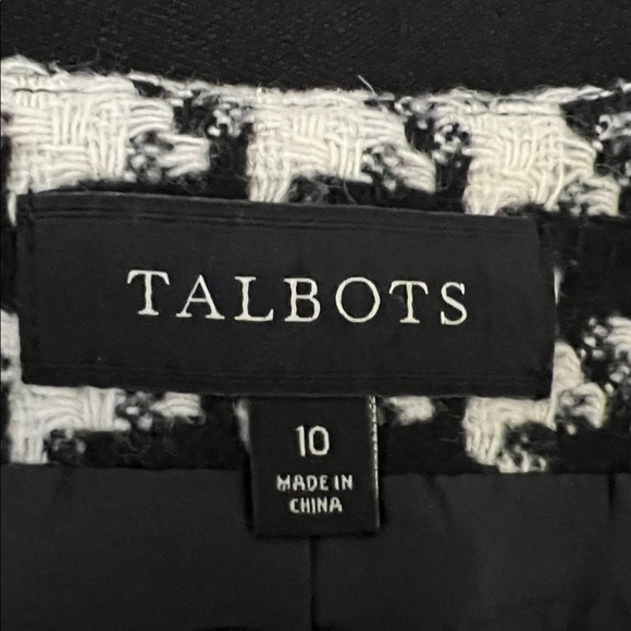 Talbots Black and White Houndstooth Colorblock Women's Collarless Jacket Size 10 - Picture 9 of 15